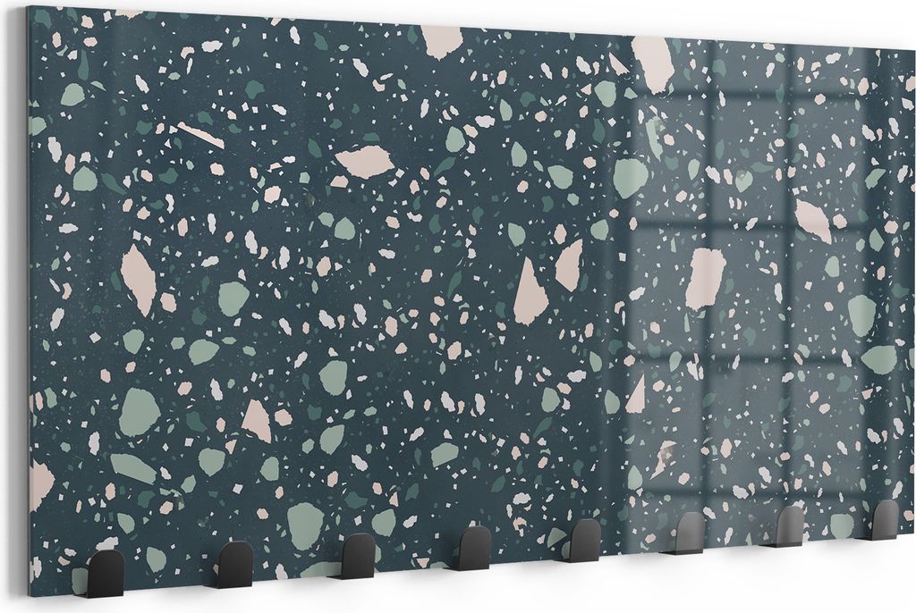 DEQORI Kleiderhaken Glas 60x30 cm 'Grüner Terrazzo' Wand Garderobe beschreibbar Paneel