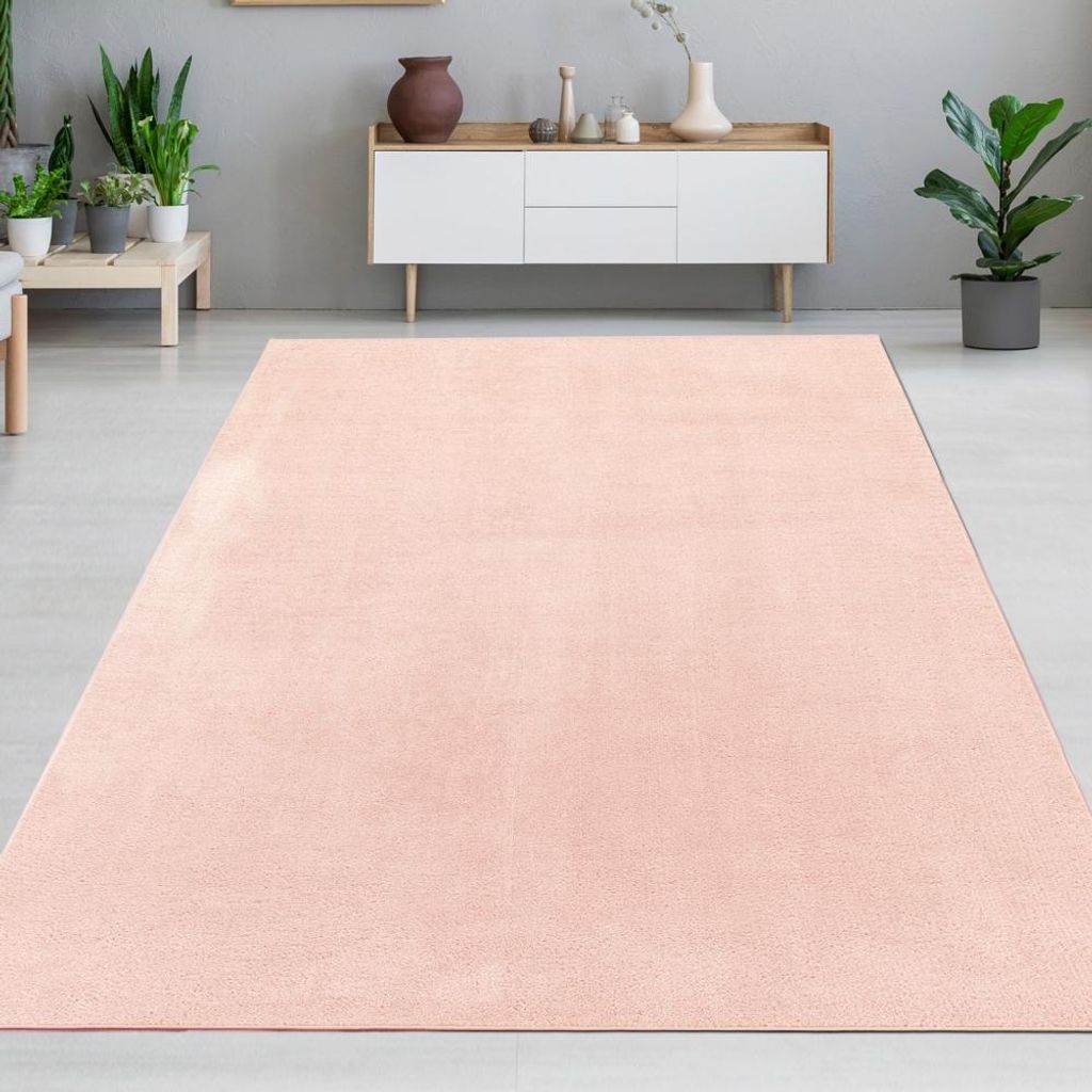 Moderner rosa Teppich samtig weich pflegeleicht für Kinderzimmer, Wohnzimmer, Schlafzimmer Größe - 240 x 340 cm
