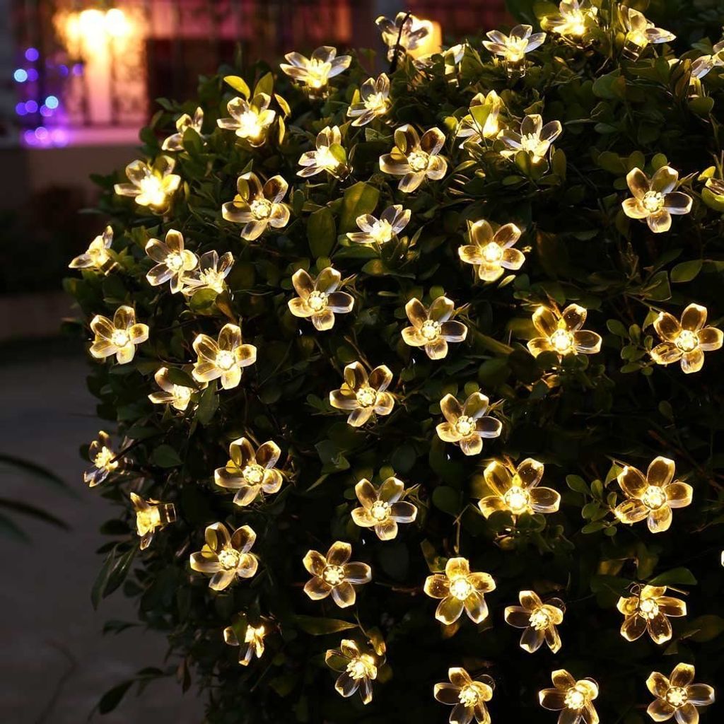 50 LED Solar Lichterkette Blumen Weihnachten Außenbeleuchtung Party Garten Deko