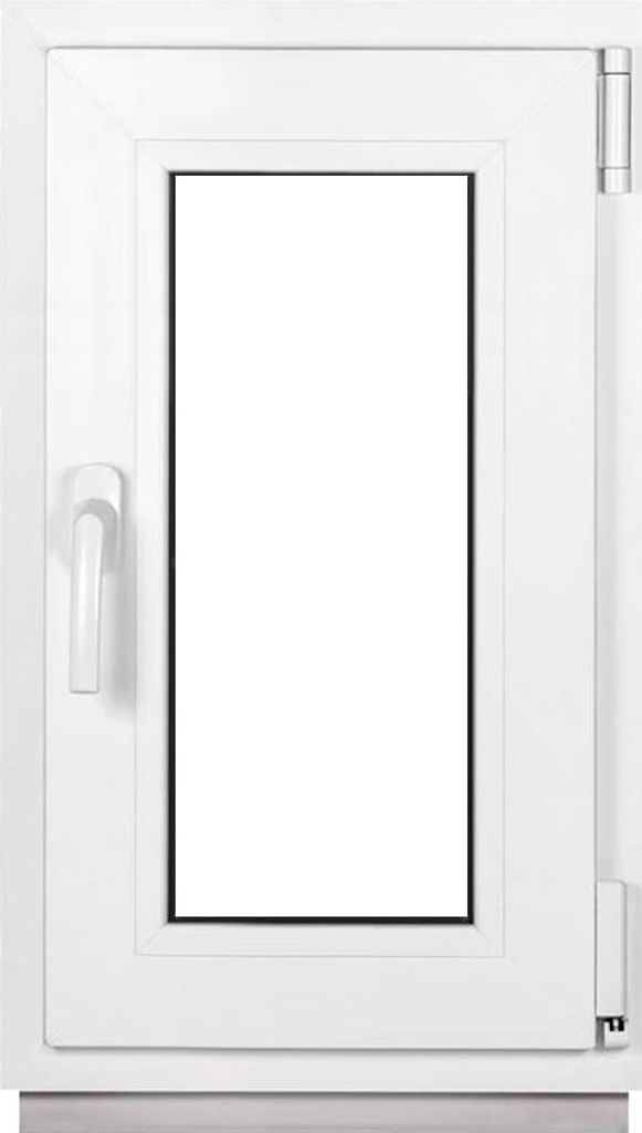 A white window frame with a clear glass pane.