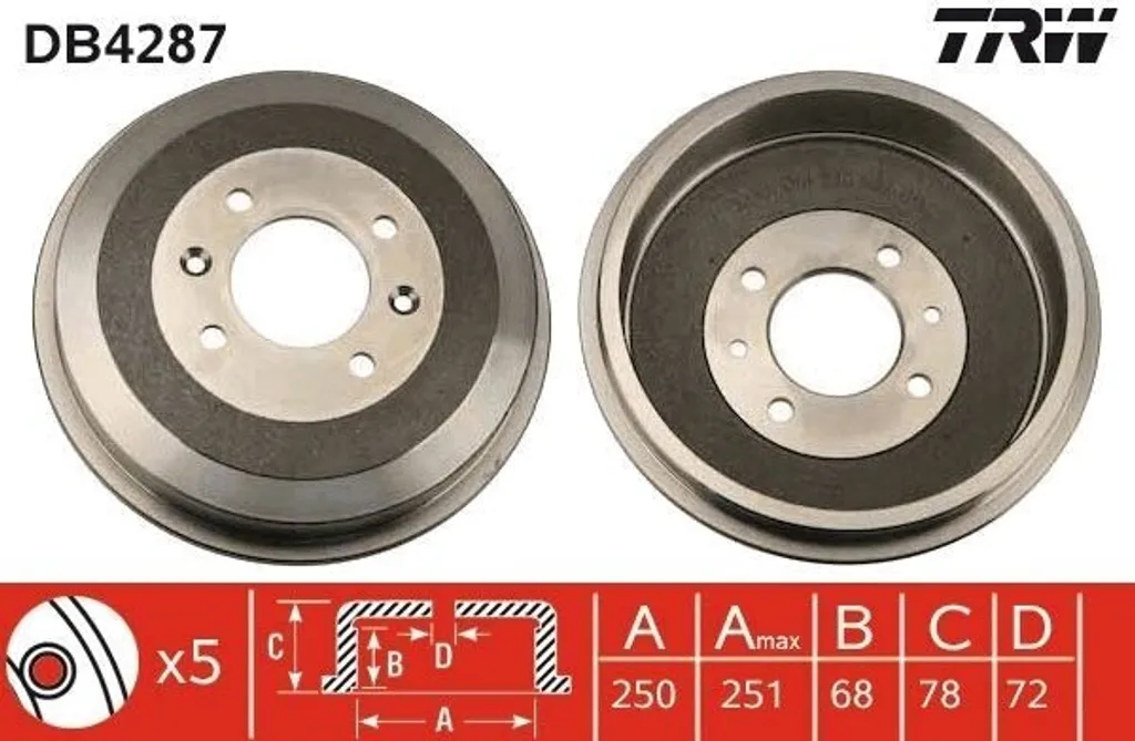 TRW DB4287 Tambour de frein OE 04683433 pour Voyager IV et Voyager V
