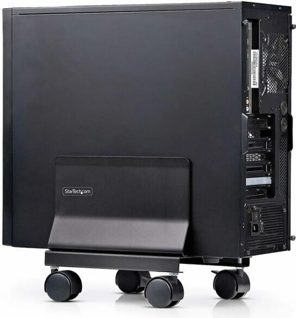 Support CPU Mobile Noir réglable en largeur avec 4 Roulettes robustes
