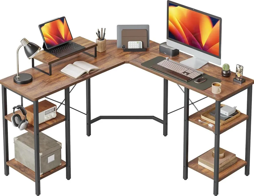 Bureau d'ordinateur en L gain de place 128cm idéal télétravail et jeu