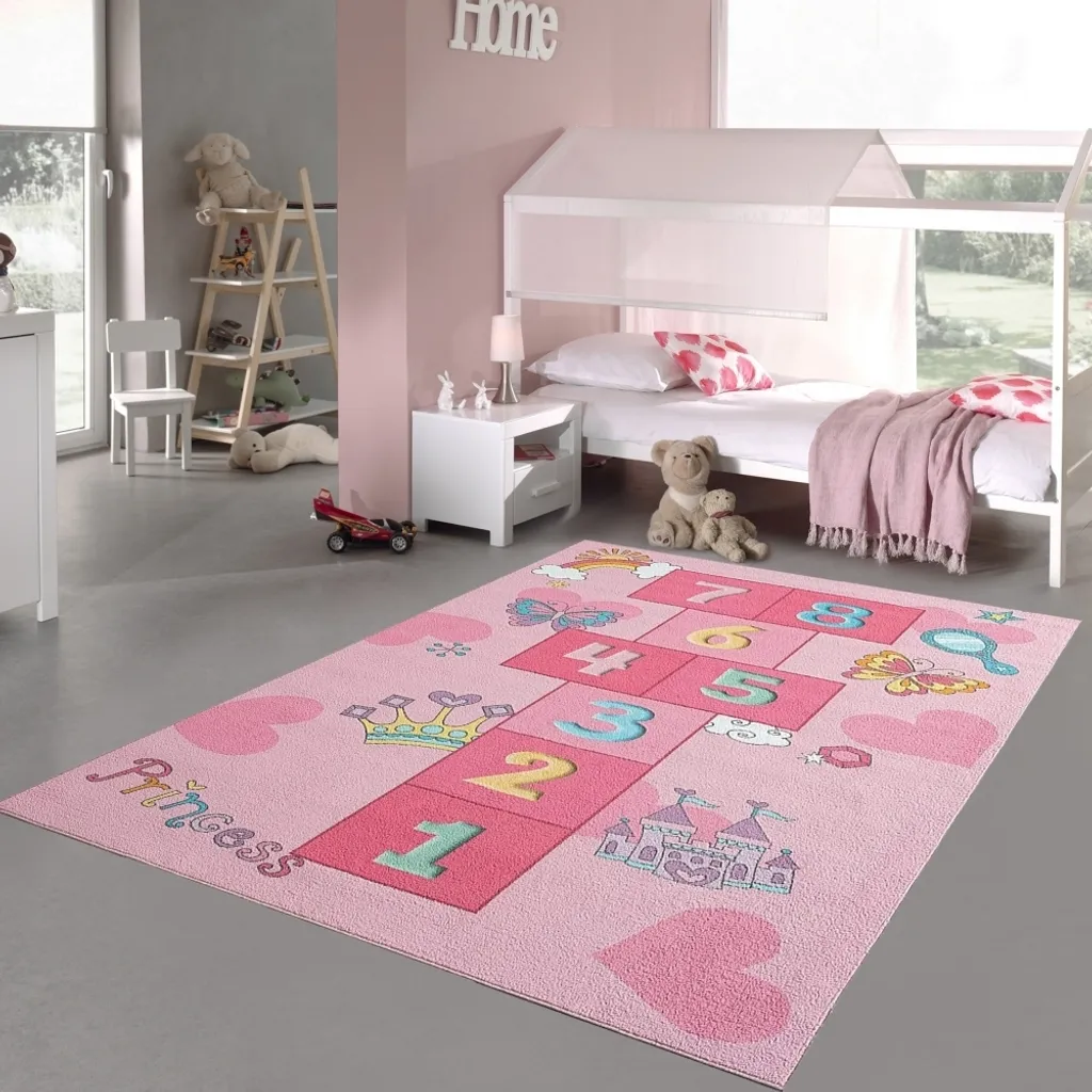 Tapis de chambre enfant rose à motifs cœurs - Décoration Grand Format