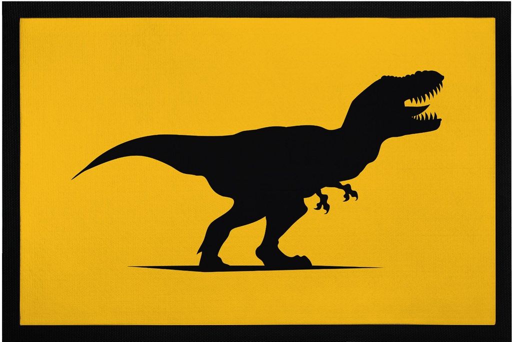 Fußmatte T-Rex Tyrannosaurus Dinosaurier Warnung ironischer Warnhinweis Türmatte lustig rutschfest & waschbar Moonworks schwarz 60x40cm