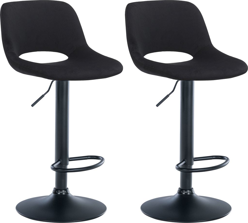 DELUKE Barhocker 2er Set JAKSON - Schwarz, Samt, Schwarz | Barhocker mit Lehne Barstuhl Tresenhocker Tresenstuhl Kneipenhocker Kneipenstuhl