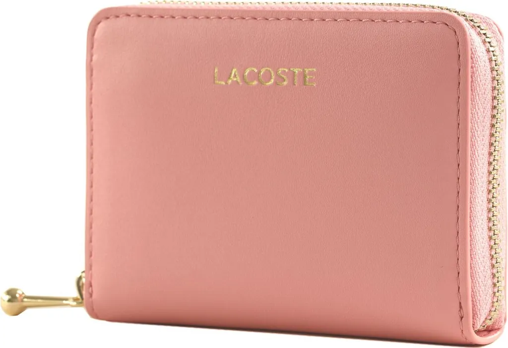 Petit Porte-monnaie Zippé Lacoste Peony Rose en Cuir Véritable Grainé