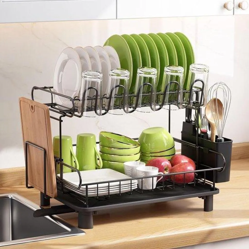 Évier de cuisine double bac inox avec système de drainage intégré