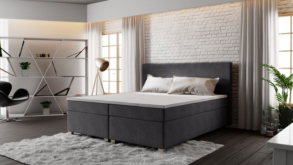 Roe Furniture | Boxspringbett - SIMPLE - 140x200 cm - Graphit - Mit Bonell-Matratze - Doppelbett - Tagesbett - Bett Schlafzimmer - Gästebett