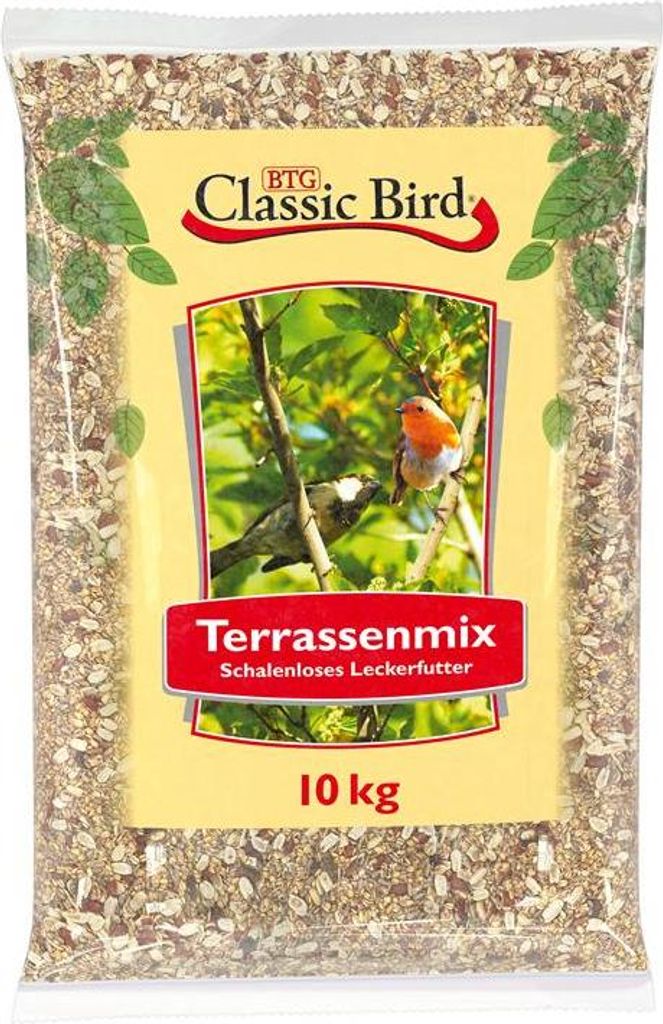 BTG Classic Bird Classic Terrassenmix, Samen, 10 kg, Fettfutter, Sonnenblumenkerne geschält , Erdnußkerne