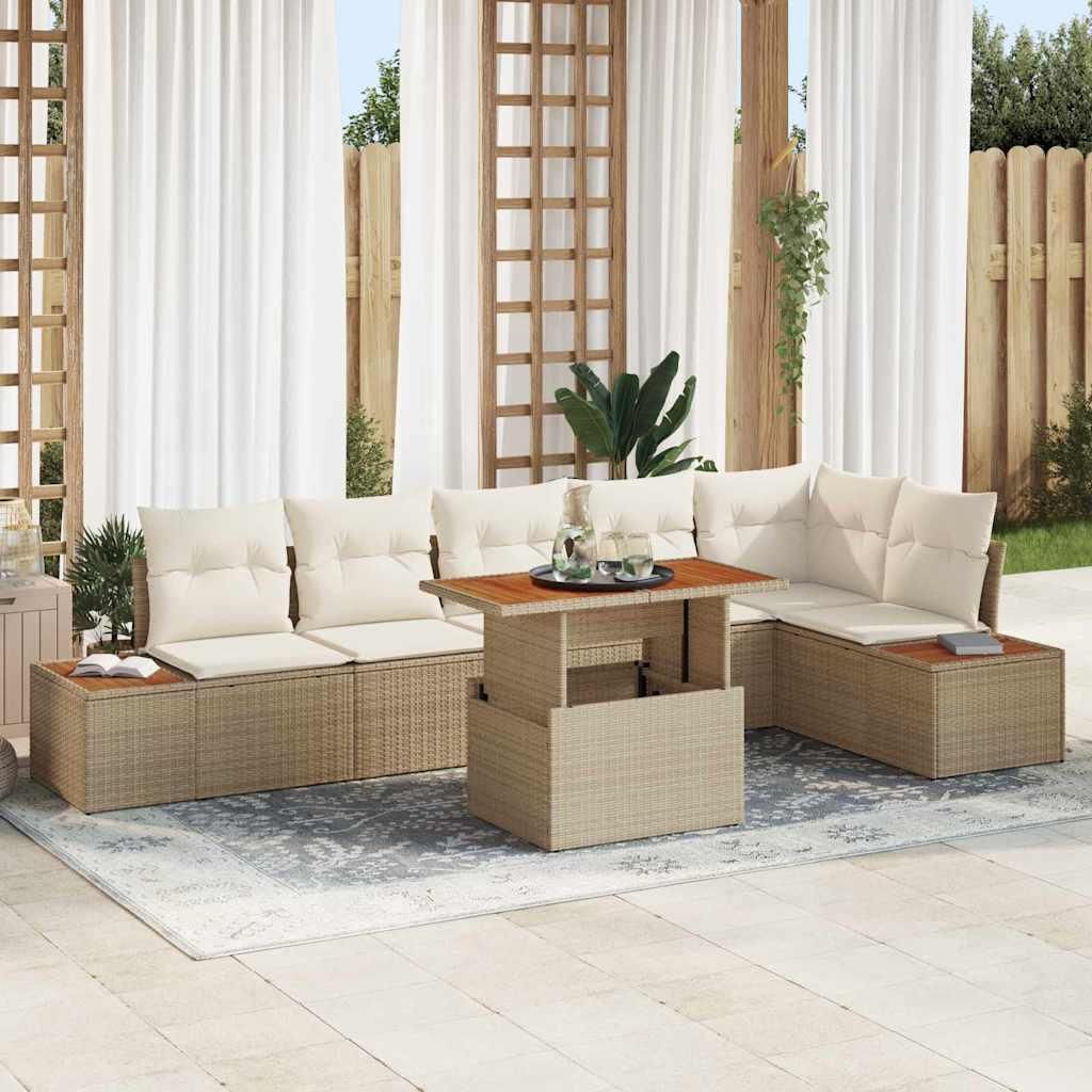 Maison Exclusive - Garten-Sofa-Set mit Speicher 7 pcs Beige Poly Rattan