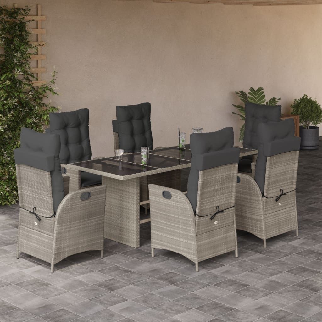"2026 Promotion" 7-tlg. Garten-Essgruppe - mit Tisch und Stühlen - mit Kissen - Hellgrau Poly Rattan - Gartenmöbelset CC11820