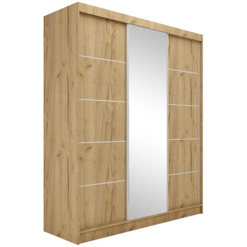 Schwebetürenschrank MARIKA 180 cm – Kleiderschrank mit Spiegel & Schiebetüren (Eiche Artisan)