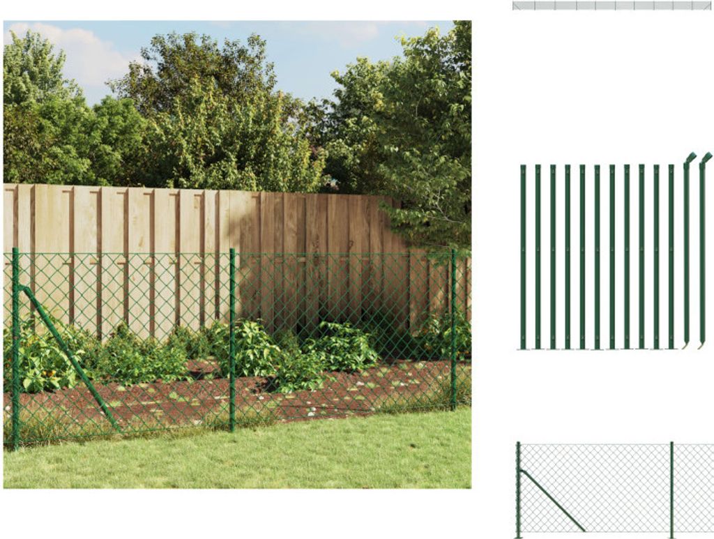 vidaXL Maschendrahtzaun mit Bodenflansch Grün 0,8x25 m - Zaunfelder