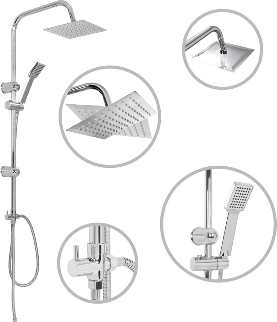 Système douche inox anti-calcaire avec double pommeau et douchette