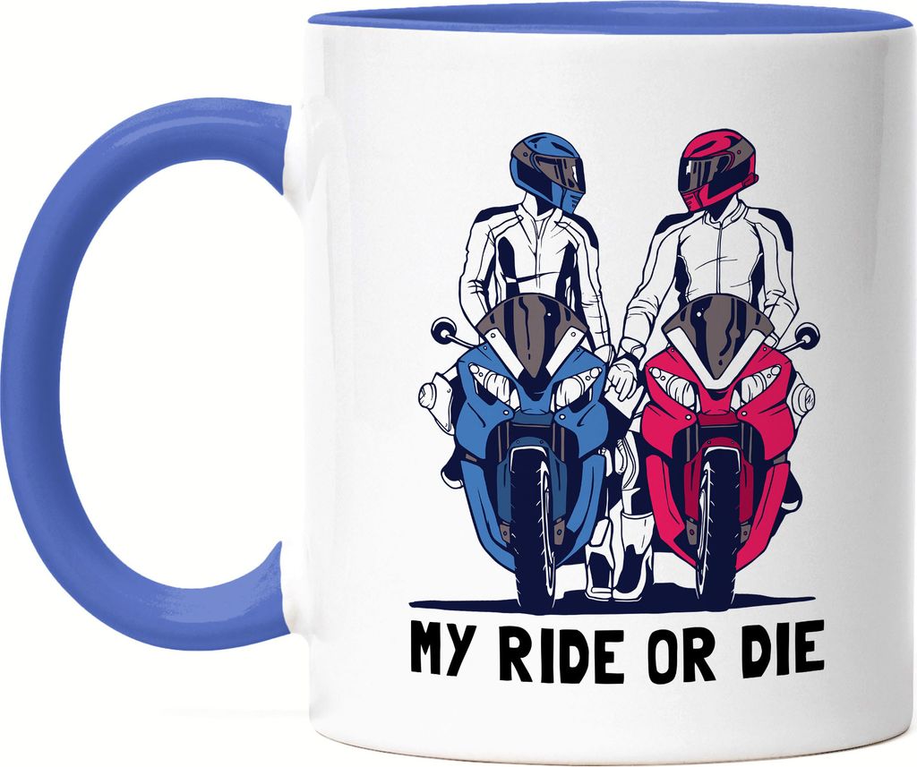 My Ride Or Die Tasse Blau Motorrad Motiv Motorradfahrer Moped Motorradfahrerin Motorradtour Bike Pärchen Speed Straße