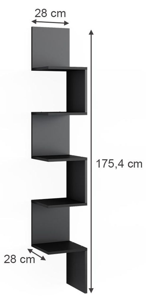 Rohová polica Vicco Paolo čierna 28 x 175.4 cm s 5 Obrázok produktu 