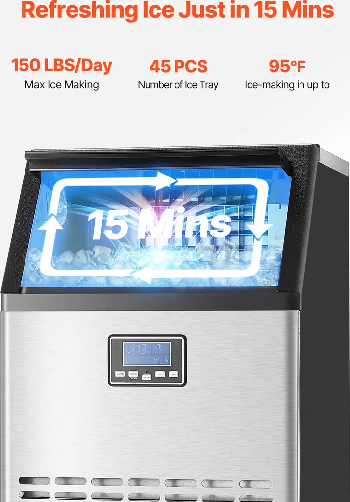 Machine à glace grande capacité 70kg/j stockage 15kg acier robuste