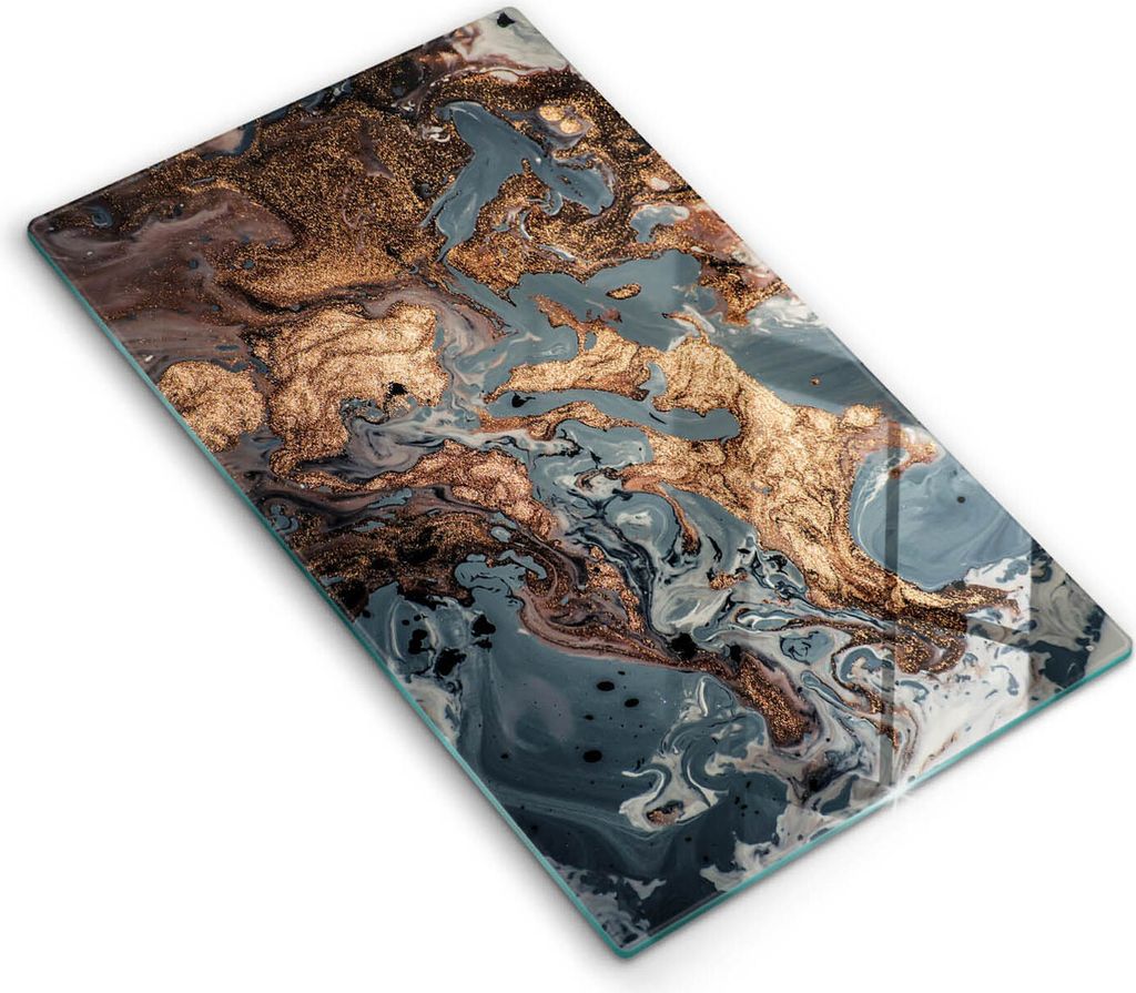 Glasschneideplatte - Herdabdeckplatte - 30x52 cm - Schneidebrett - Spritzschutz - Dekorationsgestein mit Gold