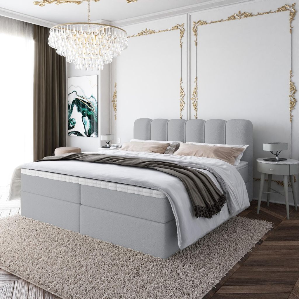 Boxspringbett NANDO Topper VISCO Bett mit Bettkästen Polsterbett, Bettgestell, Doppelbett, Stauraum, Schlafzimmer (180x200, Grau - Fredo 35)