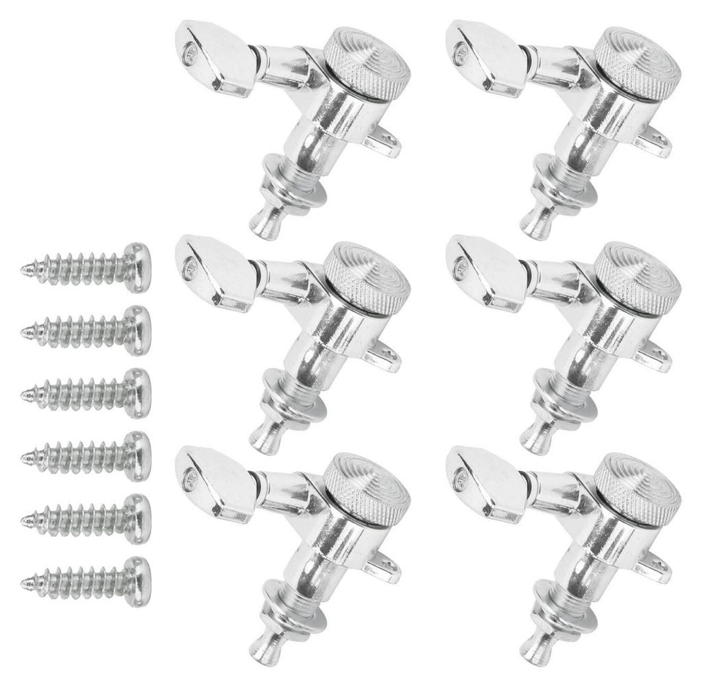 6-teiliges Set mit arretierbaren Gitarrensaiten-Stimmwirbeln aus Metall, versiegelt, silberfarben, 6 linke Stimmwirbel