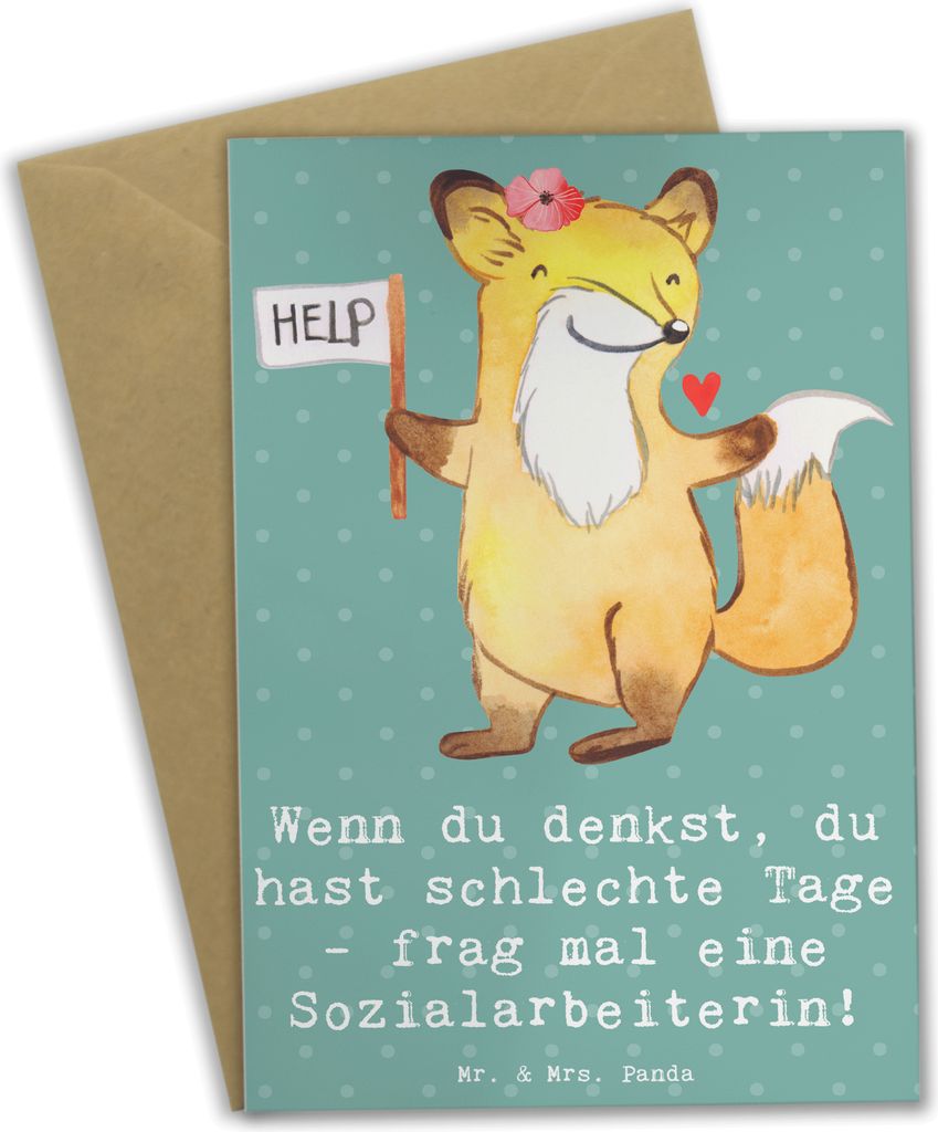 Mr. & Mrs. Panda Glückwunschkarte Sozialarbeiterin Stärketage - Meeresbrise - Geschenk, Engagement, Geschenke mit Herz, liebevoll gestaltet, schl...