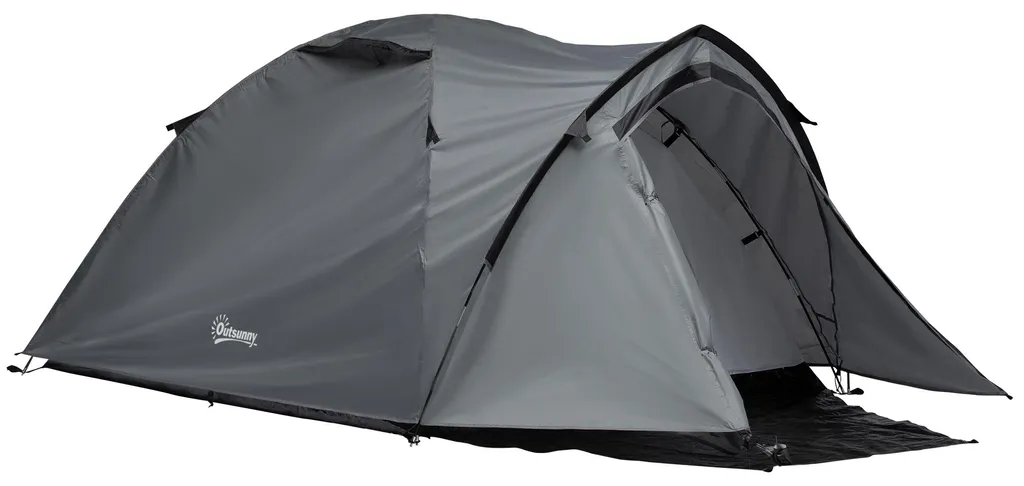 Tente légère ventilée 2 portes grise en polyester étanche pour 3 personnes