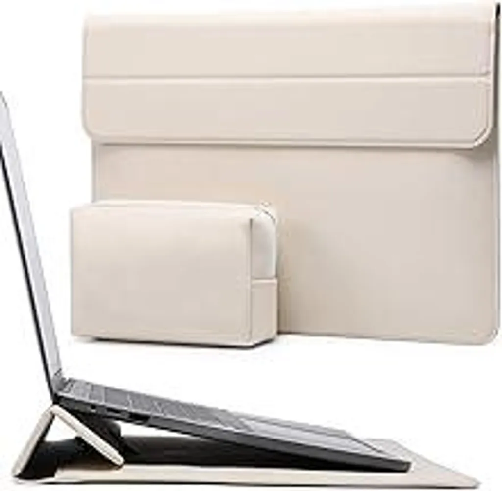Custodia per laptop HYZUO da 13 pollici con funzione di supporto per MacBook Air 13 M4 M3 M2 M1 2025-2018, MacBook Pro 13 M2 M1 2025-2016, iPad Pro/Air M4 M2 13 2024, Surface Pro 11/10/9/8, con piccola tasca, beige - 1
