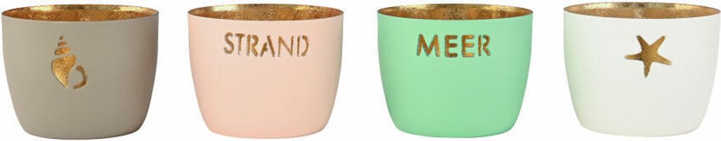 Gift Company Windlicht Madras Maritimen Motive XS, 4er Set, Teelichthalter, Kerzenhalter, Eisen, Sandstone / Pastellrosa / Weiß / Aqua, H 4.5 cm, ...