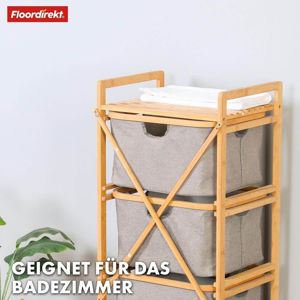 Floordirekt Cesto portabiancheria in bambù, con 2 scomparti, cesto portabiancheria per biancheria sporca, in legno con grande scatola per la biancheria (Dakota) (64 x 33 x 73 cm