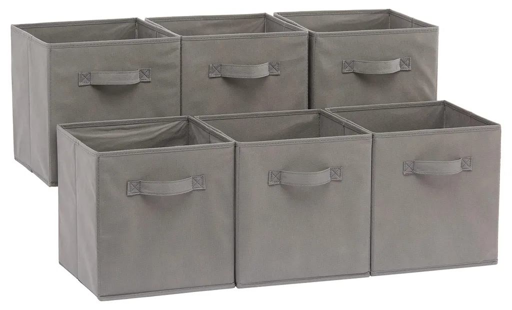 Cube de rangement pliable gris 26cm lot de 6 bacs tissu avec poignée