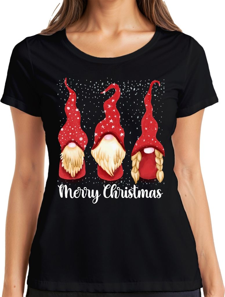 Merry Christmas schwedische Weihnachten - Gnome Weihnachtsgeschenk Christmas Damen T-Shirt, Schwarz, XL