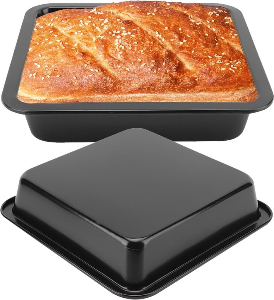 Antihaft-Backblech Schwarz 2 Stück 22,5 x 22,5 x 4,5 cm Tiefes quadratisches Backblech Kohlenstoffstahl für Kekse und Brot