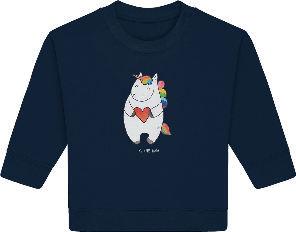 Mr. & Mrs. Panda Organic Baby Pullover Einhorn Herz 6. - 12. Monat - French Navy - Geschenk, böse, Bullover, Unicorn, Freundin, Einhörner