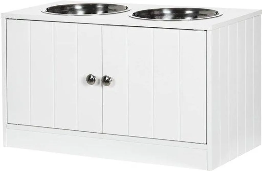 Mangeoire surélevée pour chiens avec 2 gamelles inox 44L Blanche