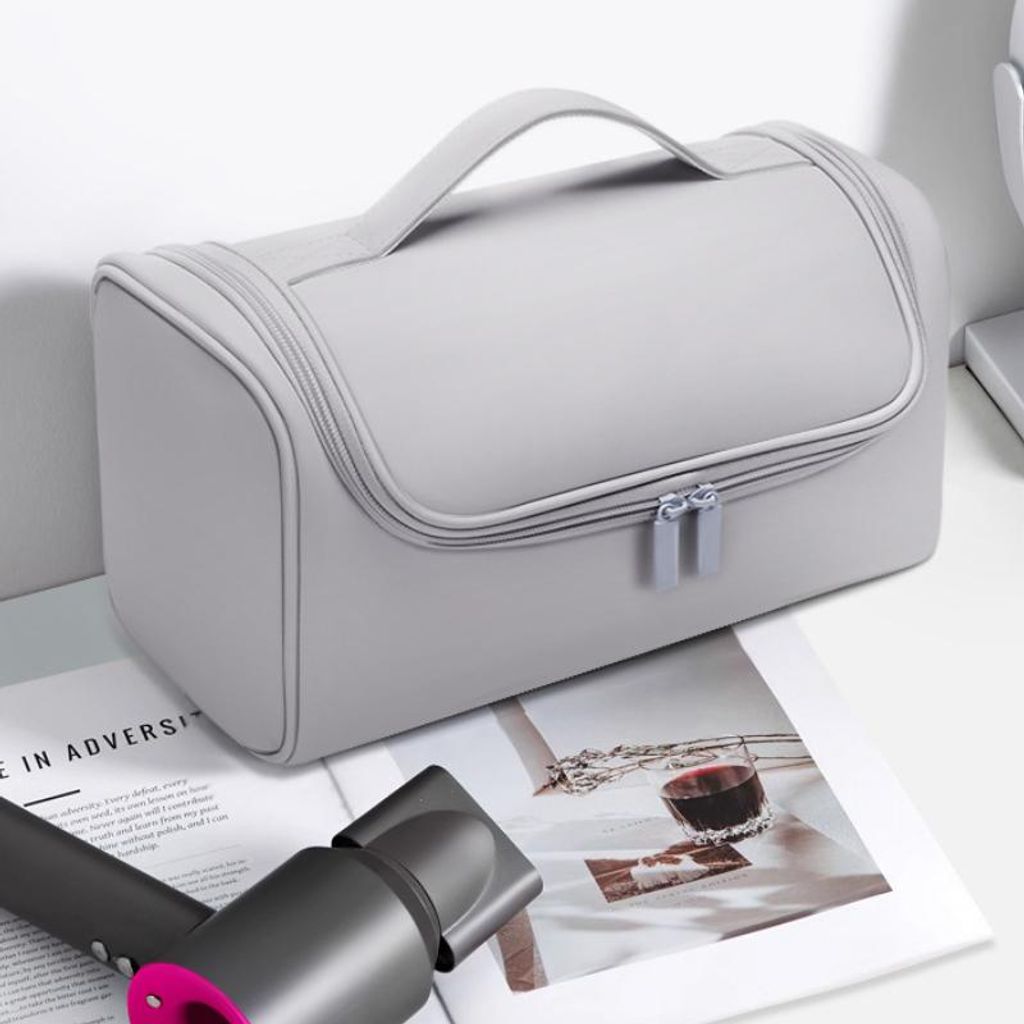 Reisetasche für Lockenstab & Haartrockner, Wasserdicht, PU, Organizer Aufbewahrung, Make-up, Bad, Tragbar, Stoßfest, mit Haken, Grau