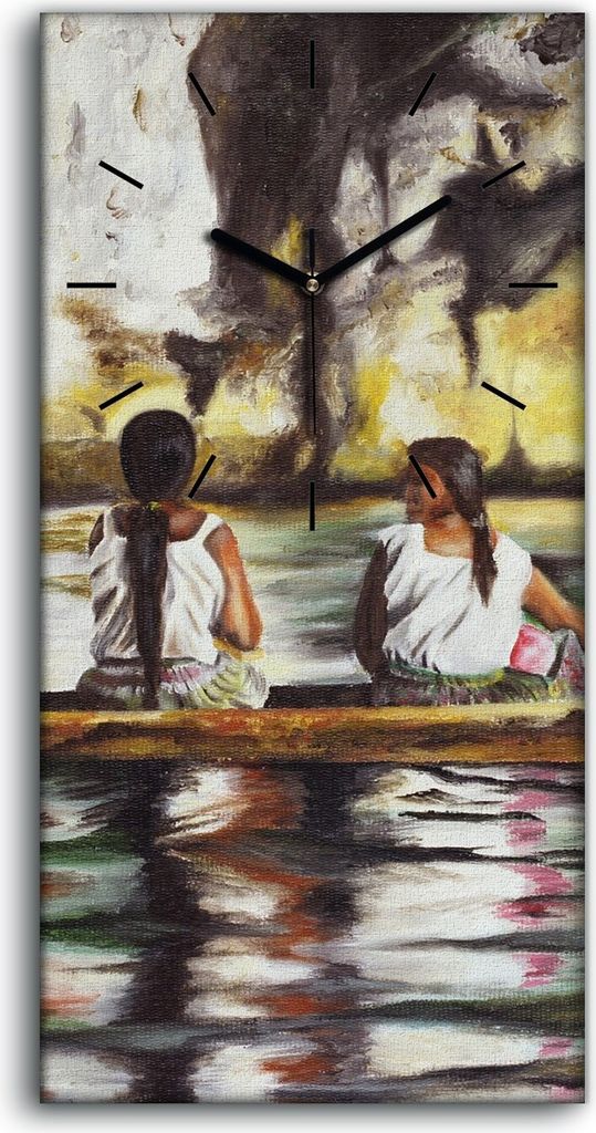 Wandbild Leinwand Bilder Wanduhr 30x60 Ölgemälde Boot Frauen Wasser Kunst - schwarze Hände