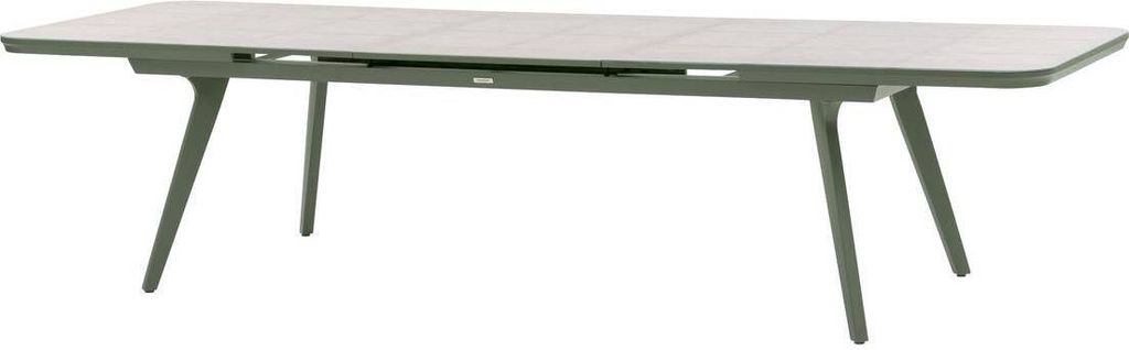 Hespéride - Ausziehbarer gartentisch "pulpy" lorbeergrün & granitgrau 12-sitzer aus aluminium glas und keramik