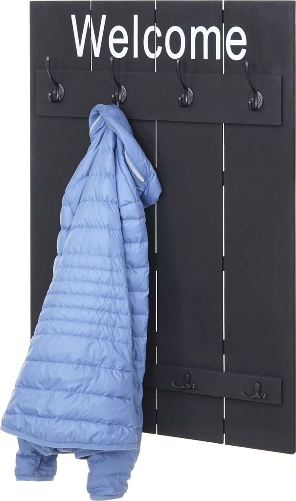 Wandgarderobe HWC-C89 Welcome, Garderobe Garderobenpaneel, Shabby-Look Vintage, 91x60cm dunkelgrau, shabby