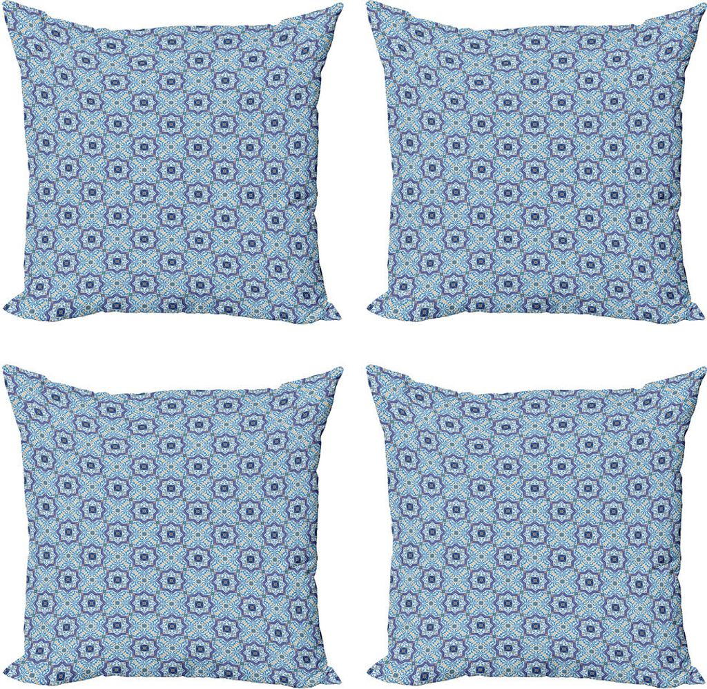 ABAKUHAUS marokkanisch Kissenbezug Set (4 Stück), Diagonal Klassische Linien, Moderner Doppelseitiger Digitaldruck, 50 cm x 50 cm, Blau Orange Weiß
