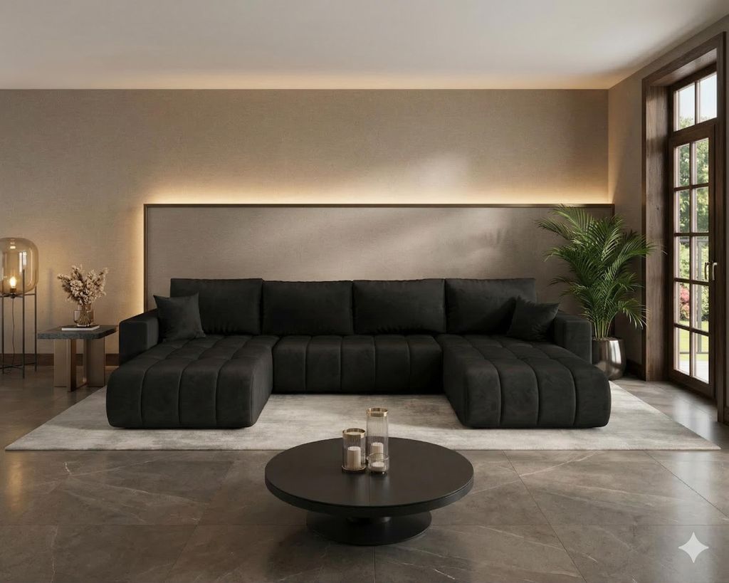 Ecksofa mit Schlaffunktion LARA U PREMIUM Schwarz