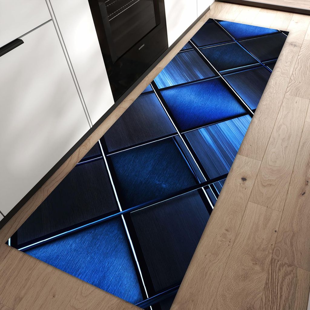 Küchenteppich 80x250cm rutschfest & abwischbar PVC Läufer - Blaue Kacheln