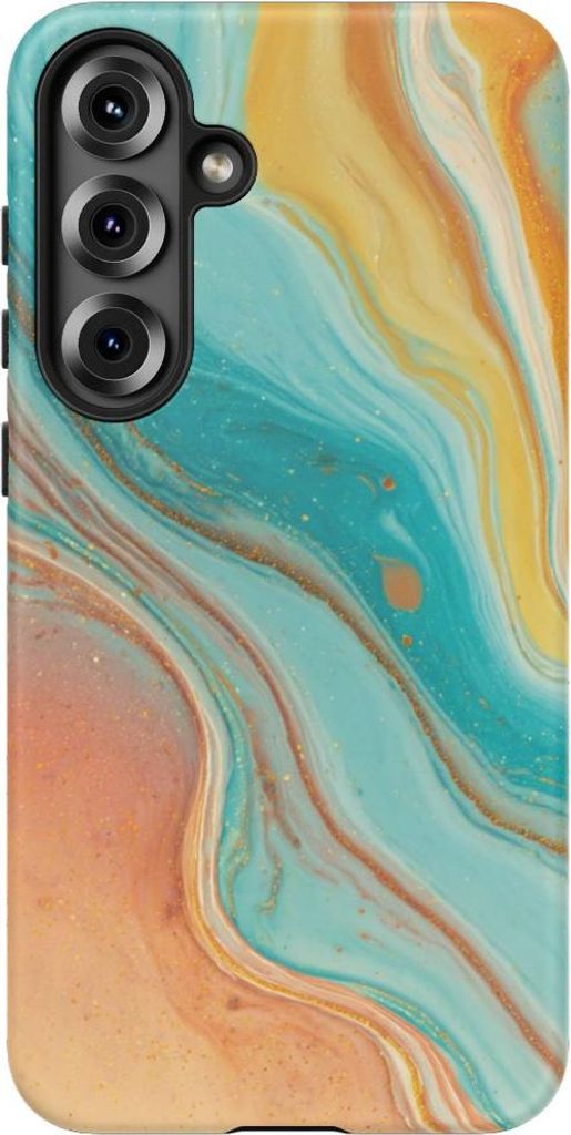 Holographisches Marmor-Design in Orange, Gelb und Türkis – Handyhülle Kompatibel mit Galaxy S25 Plus