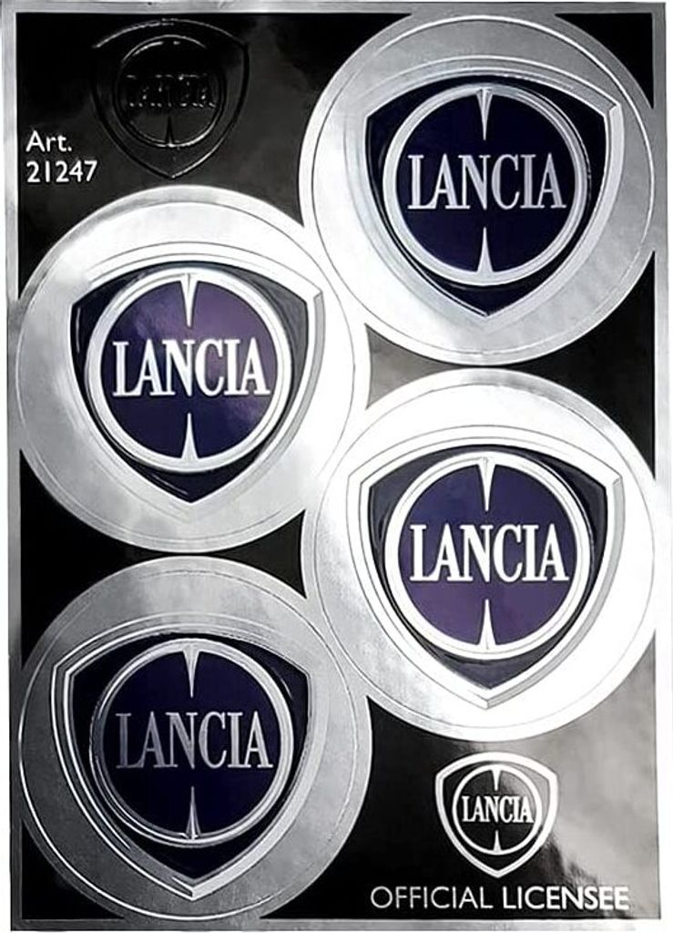 Chrómová nálepka Lancia Official 4 logá 48 mm, rozmery Obrázok produktu 
