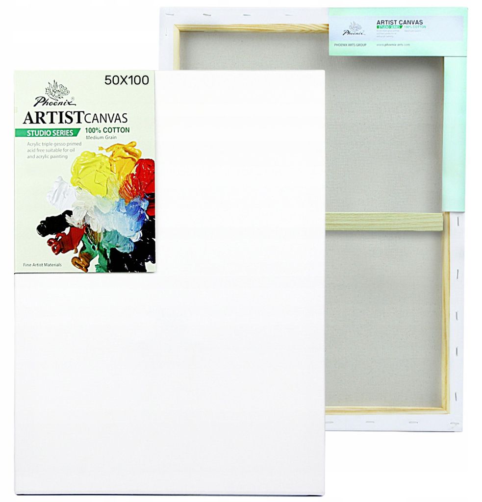 Leinwand 50x100 cm Phoenix Keilrahmen Baumwolle 280g/m² 3-fach grundiert Malkarton Künstlerbedarf für Acryl und Öl