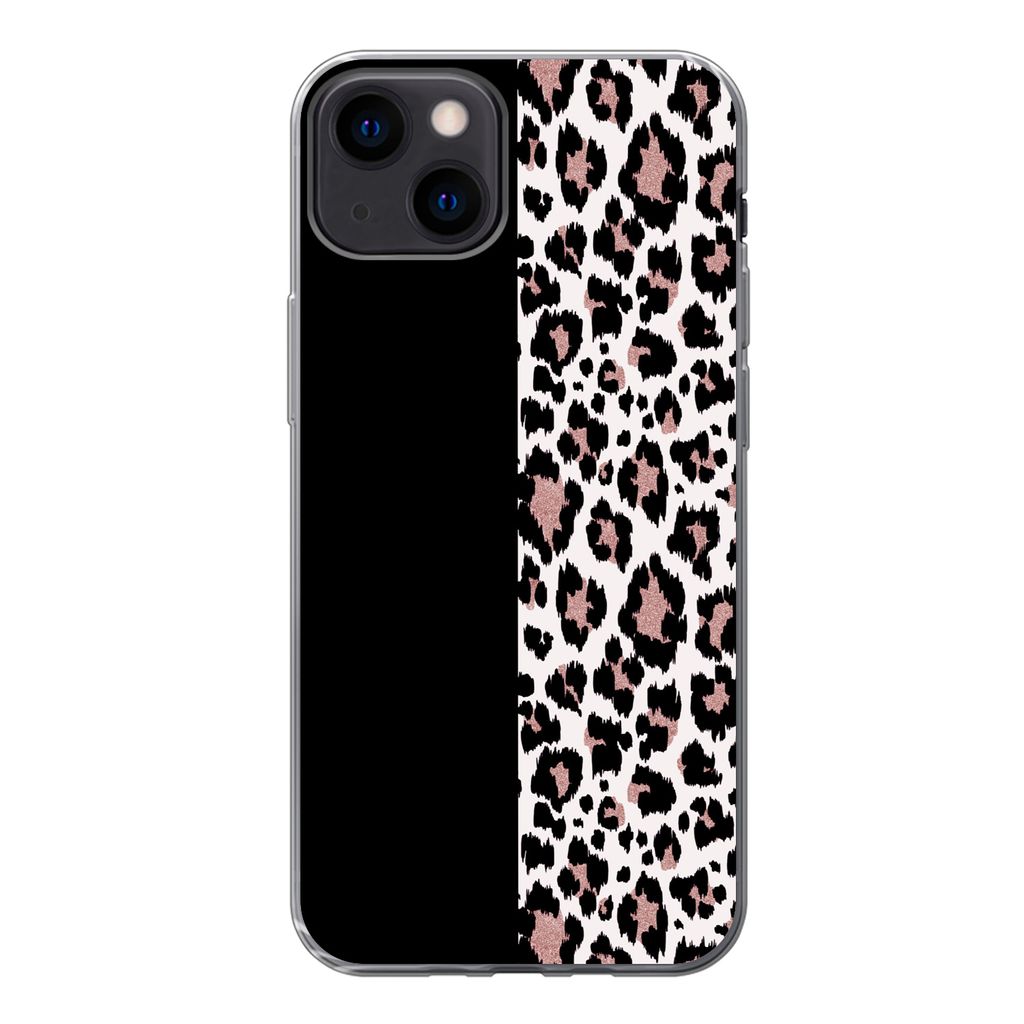 MuchoWow Handyhülle Schutzhülle Hülle für iPhone 13 Tiermuster - Panther - Rosa Silikon Softcase Handy Hülle - Karteninhaber