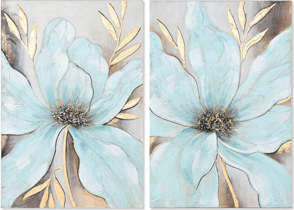 Tableaux pour Chambre ou Salon Esprit Shabby Chic Fleurs Bleu Or 60x90 cm