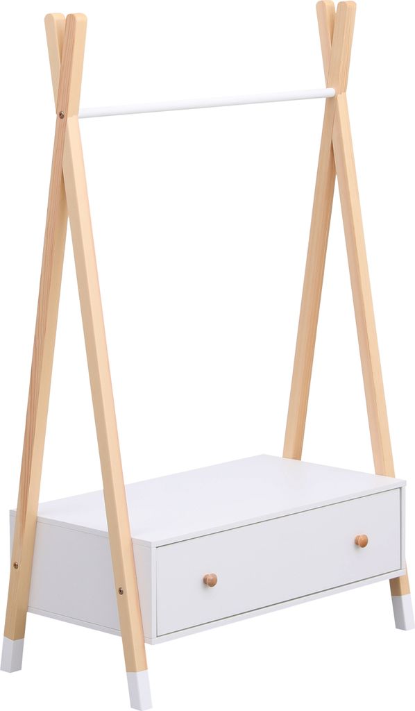 Kindergarderobe aus Holz und Weiß mit Schublade LOU
