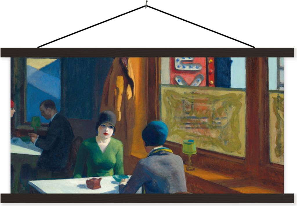 MuchoWow Textilposter Chop Suey - Edward Hopper 60x30 cm mit schwarzem Rahmen - Textilien