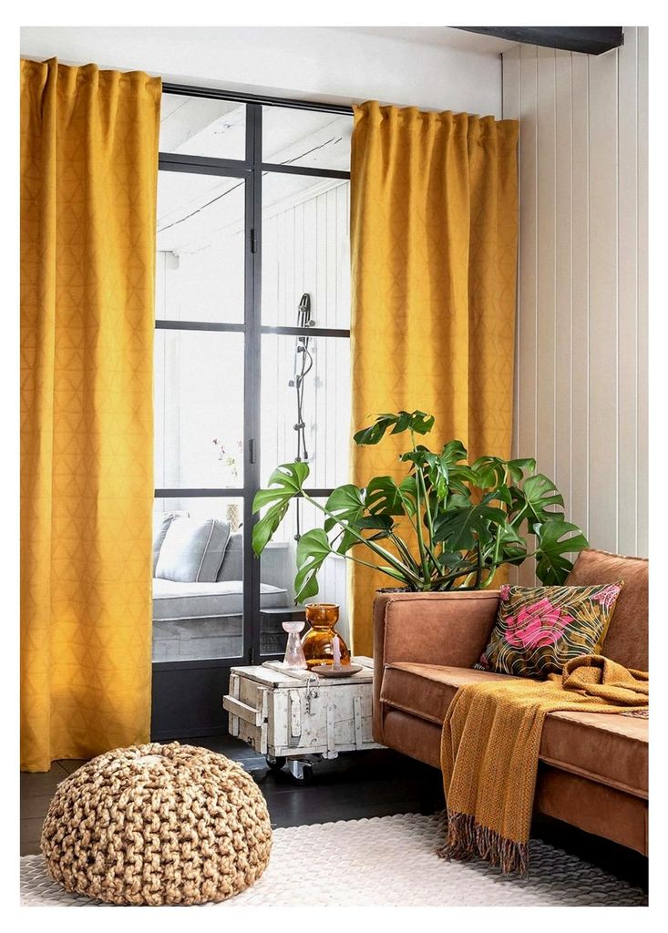 Gardine mit verdeckten Schlaufen Sunny 02 gelb-Curry 255x140 cm blickdicht
